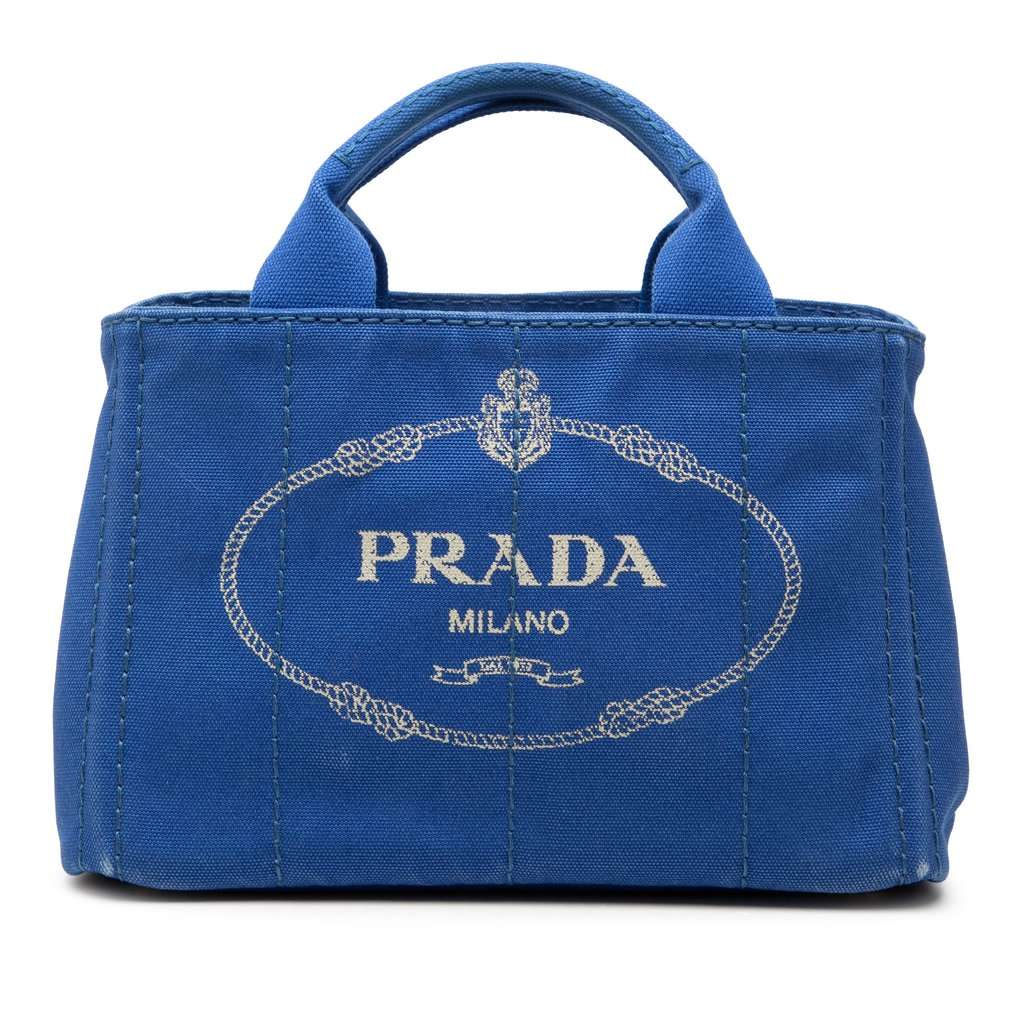 Prada Small Canvas Canapa Logo Satchel Blue Very good condition - Front View