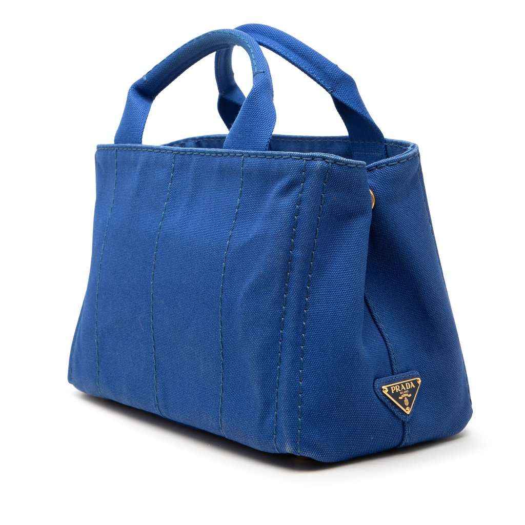 Prada Small Canvas Canapa Logo Satchel Blue Very good condition - Back View