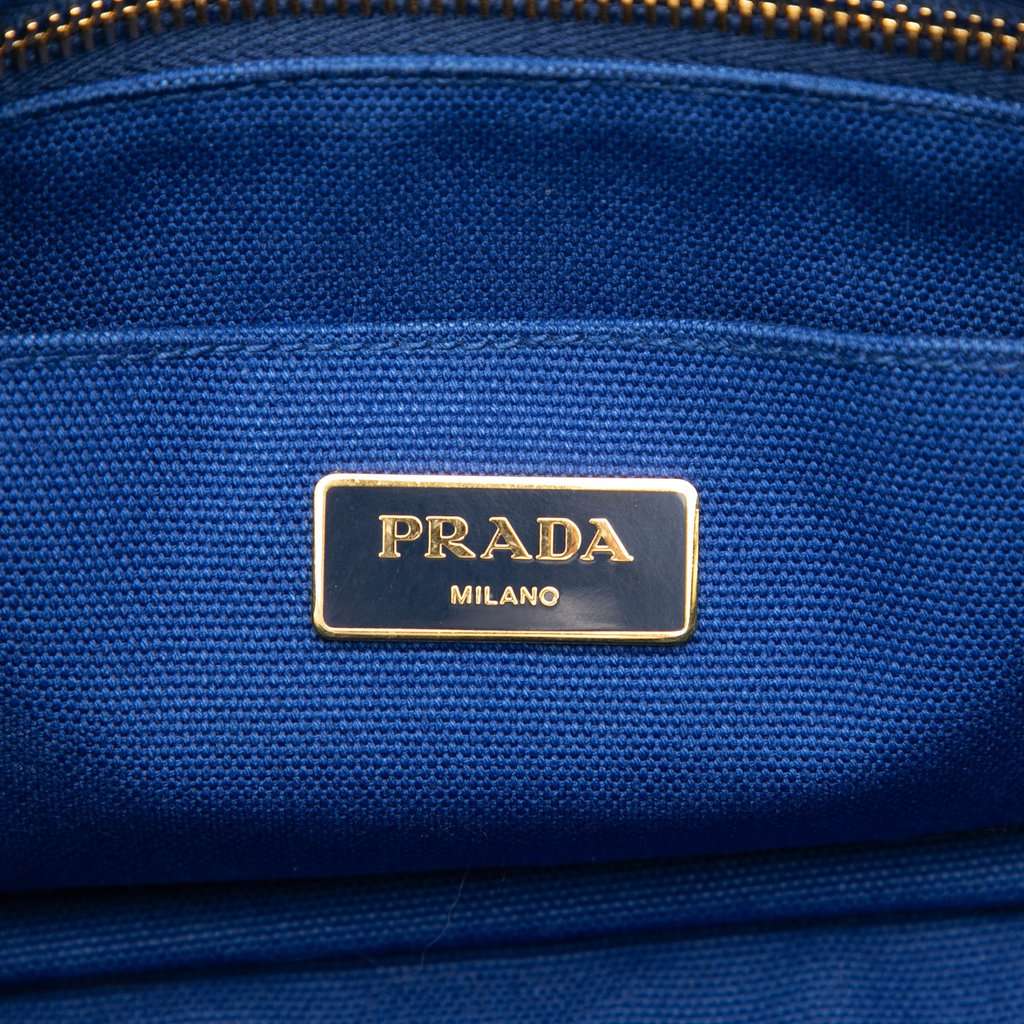 Prada Small Canvas Canapa Logo Satchel Blue Very good condition - Box View