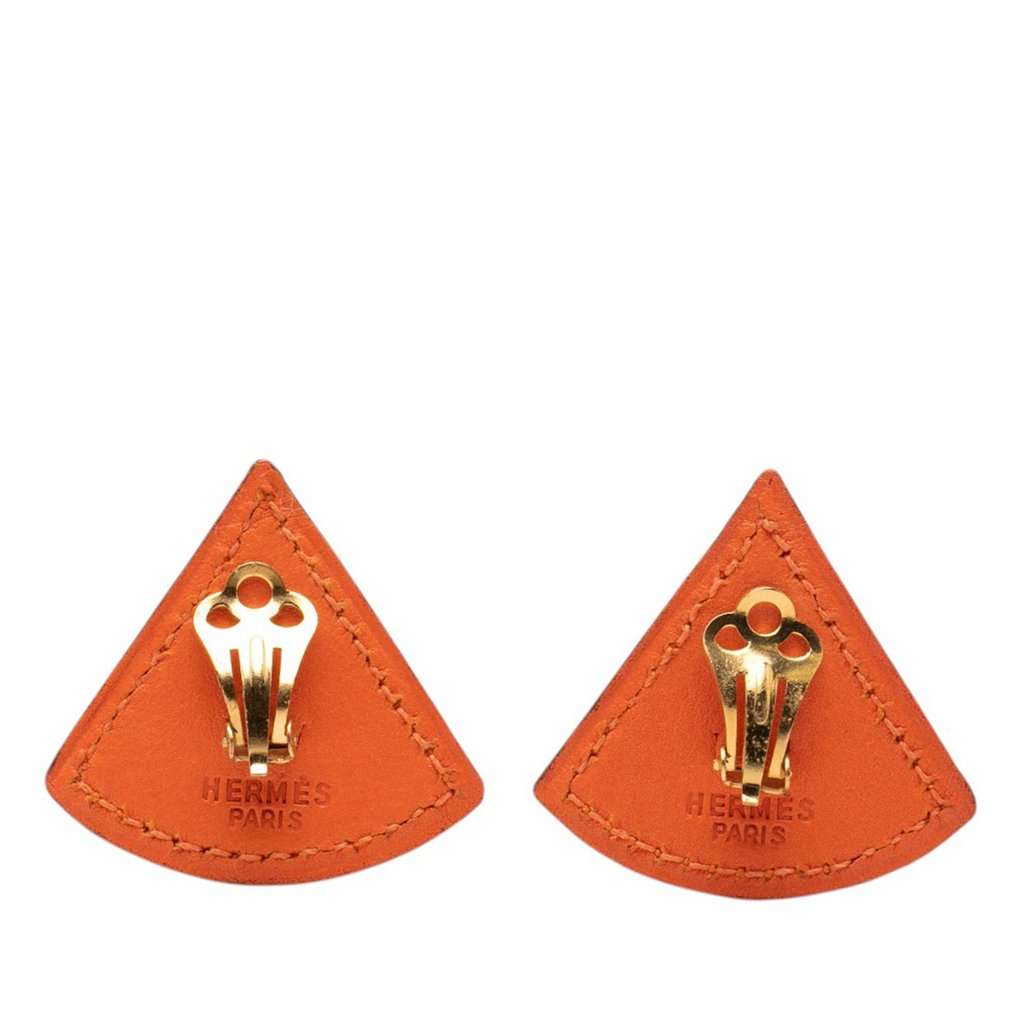 Hermès Swift Triangle Clip On Earrings Orange Leather Very good - Back View