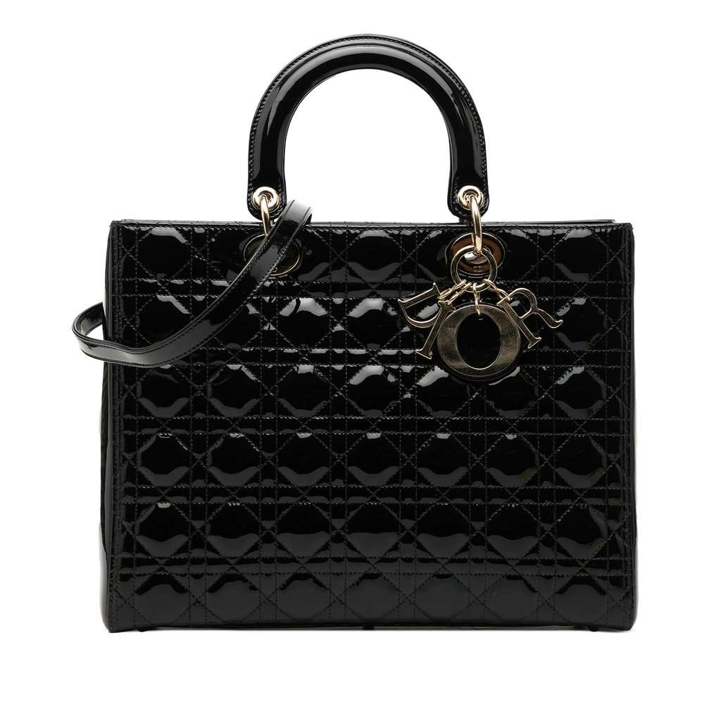 Dior Large Patent Cannage Lady Dior Black Leather Very good condition - Front View