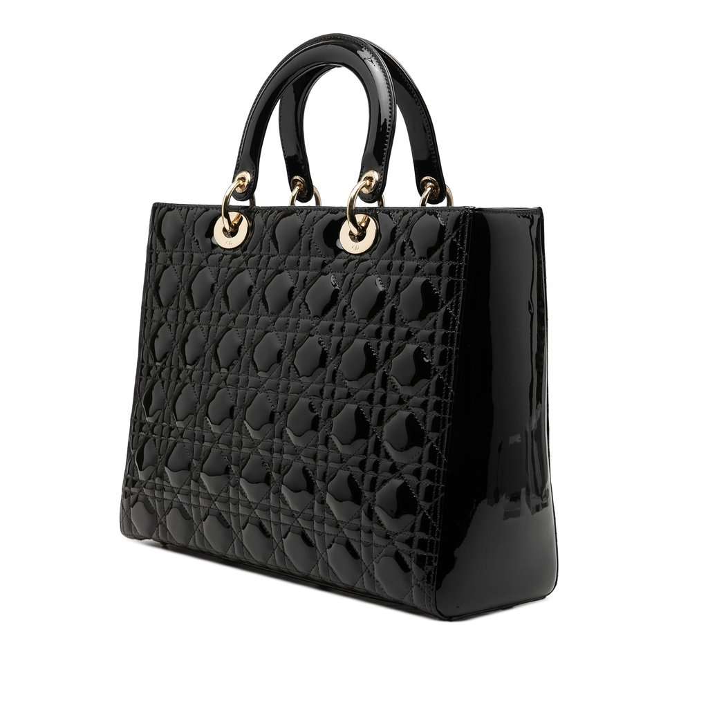 Dior Large Patent Cannage Lady Dior Black Leather Very good condition - Back View