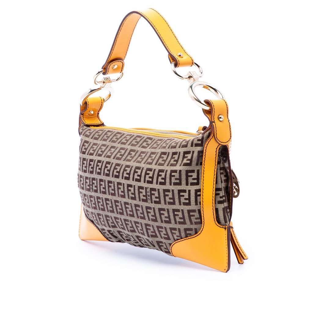Fendi Zucchino Canvas Chef Pocket Shoulder Bag Beige Very good condition - Back View