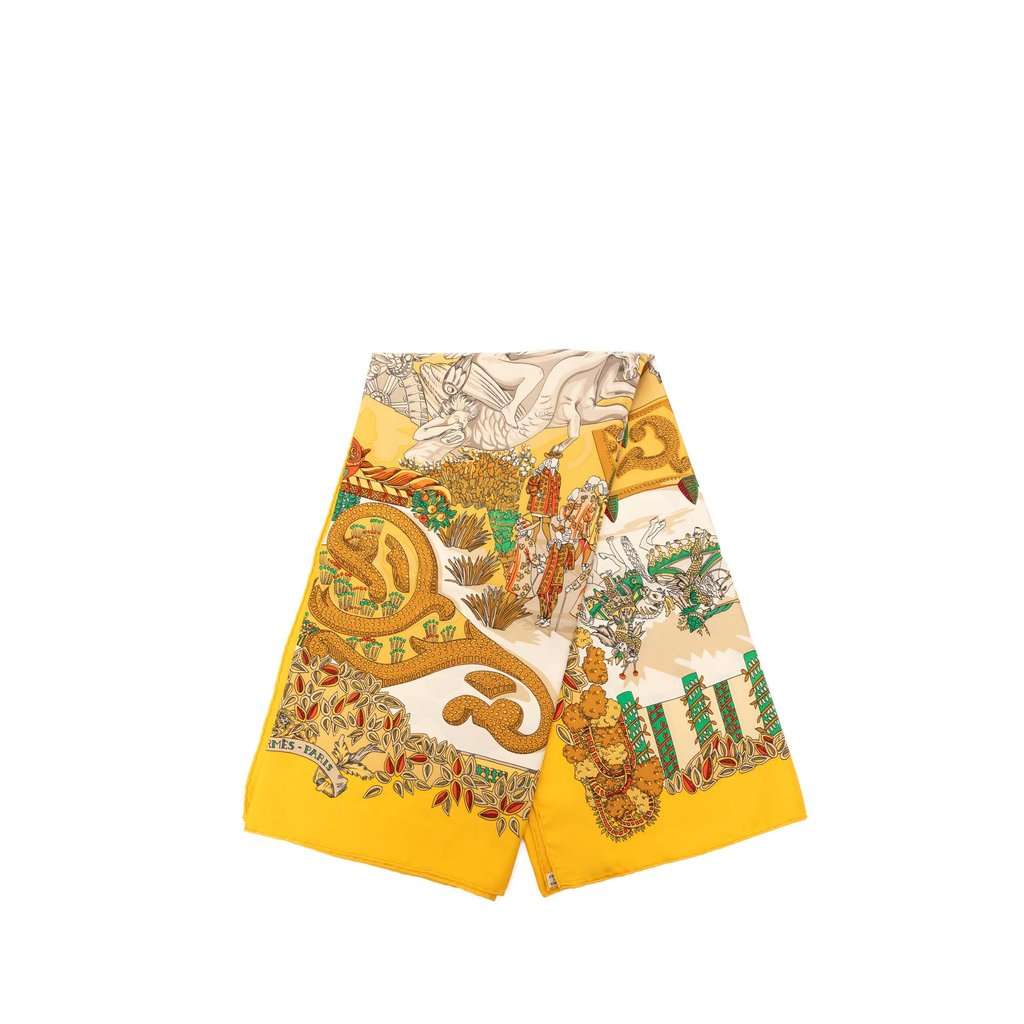 Hermès Le Paradis du Roy Silk Scarf 90 Yellow Very good condition - Front View