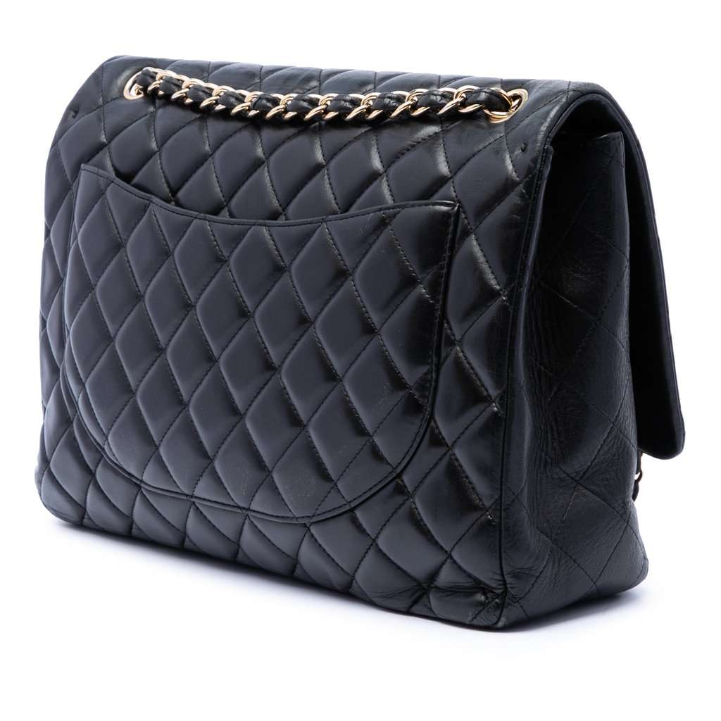 Chanel Maxi Classic Lambskin Single Flap Black Leather Very good condition - Back View