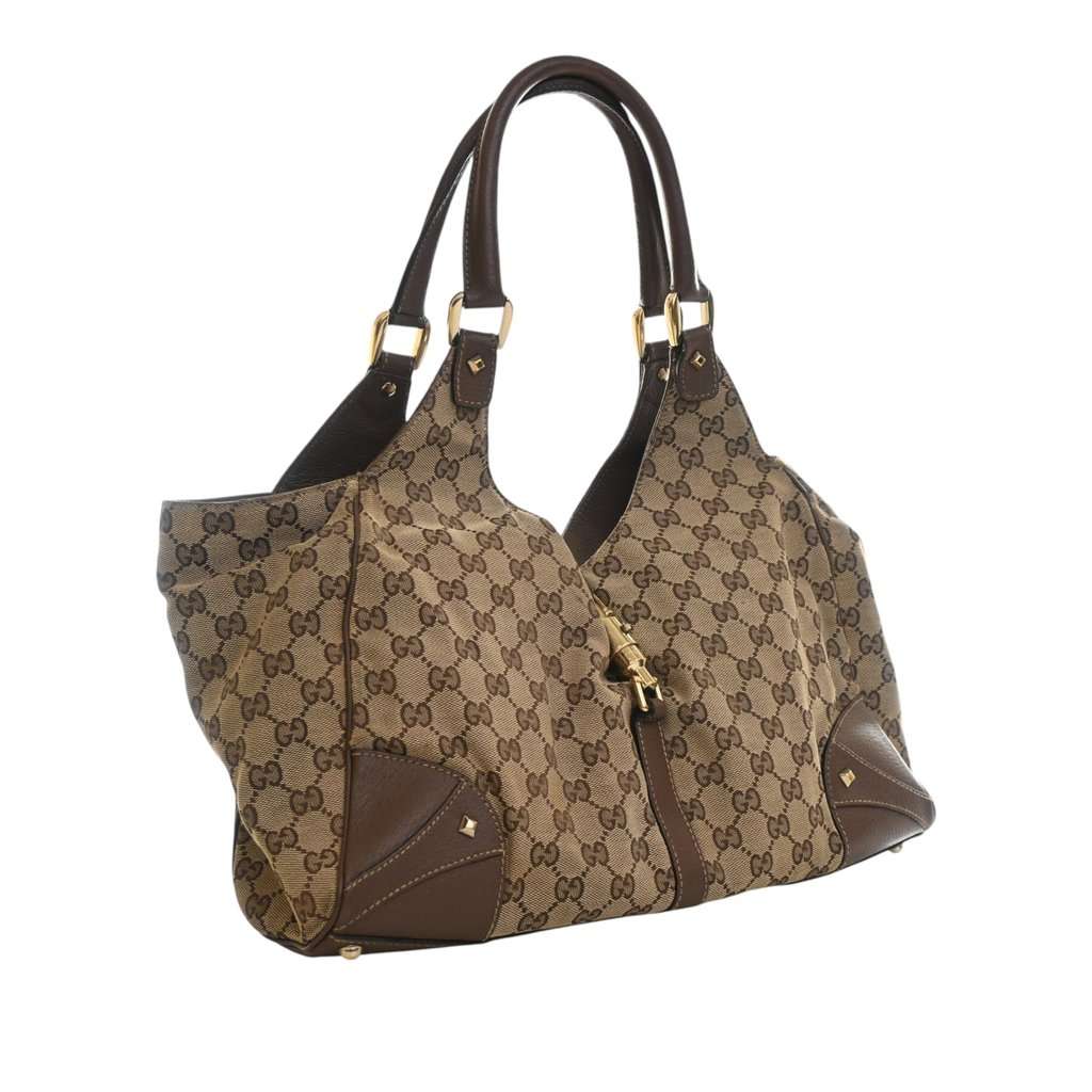 Gucci GG Canvas Nailhead Jackie Bardot Shoulder Bag Beige Very good - Back View