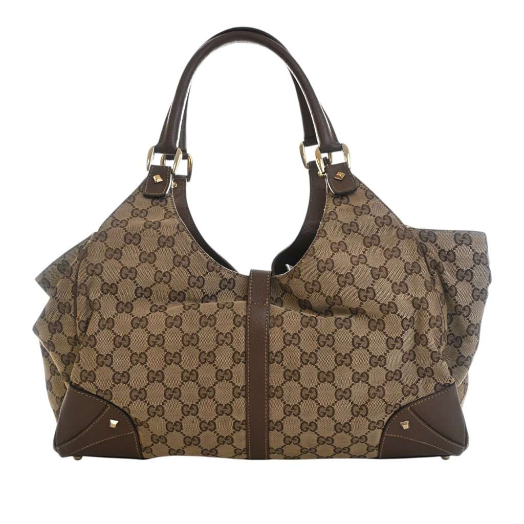 Gucci GG Canvas Nailhead Jackie Bardot Shoulder Bag Beige Very good - Model View