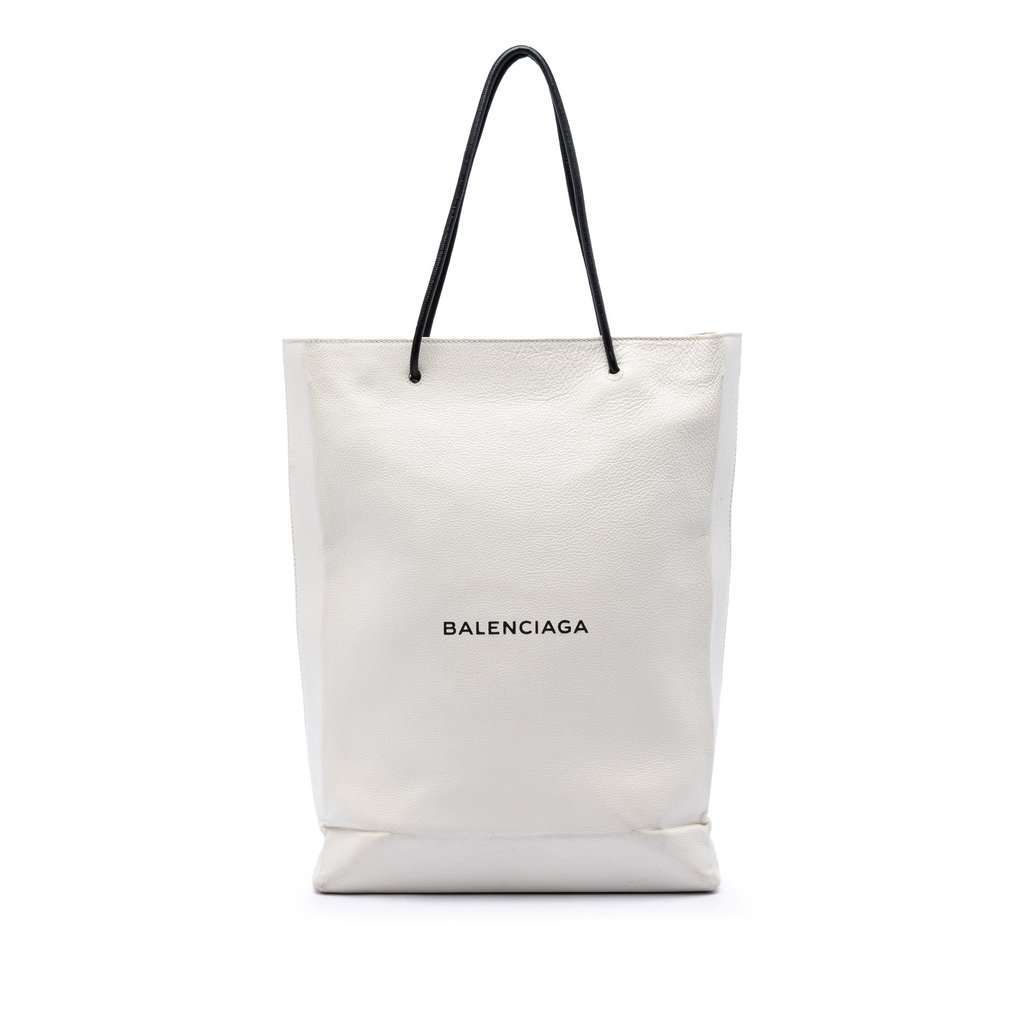 Balenciaga Large Calfskin Logo North South Shopping Tote White Leather Very good condition - Front View