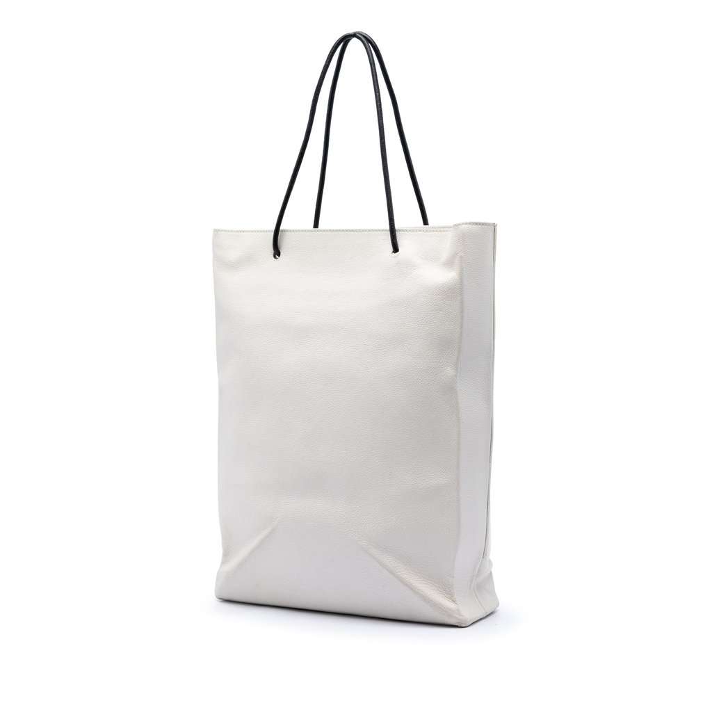 Balenciaga Large Calfskin Logo North South Shopping Tote White Leather Very good condition - Back View