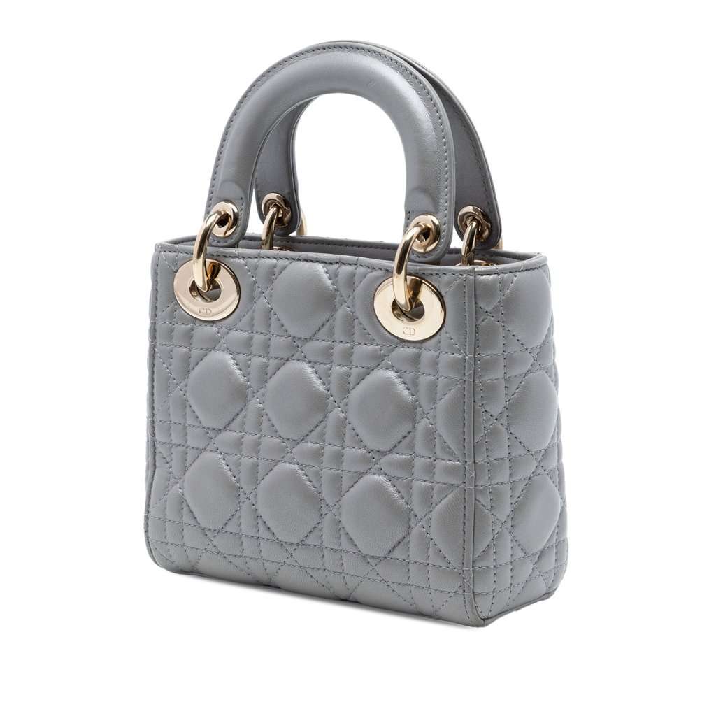 Dior Mini Metallic Lambskin Cannage Lady Dior Other Leather Very good condition - Back View