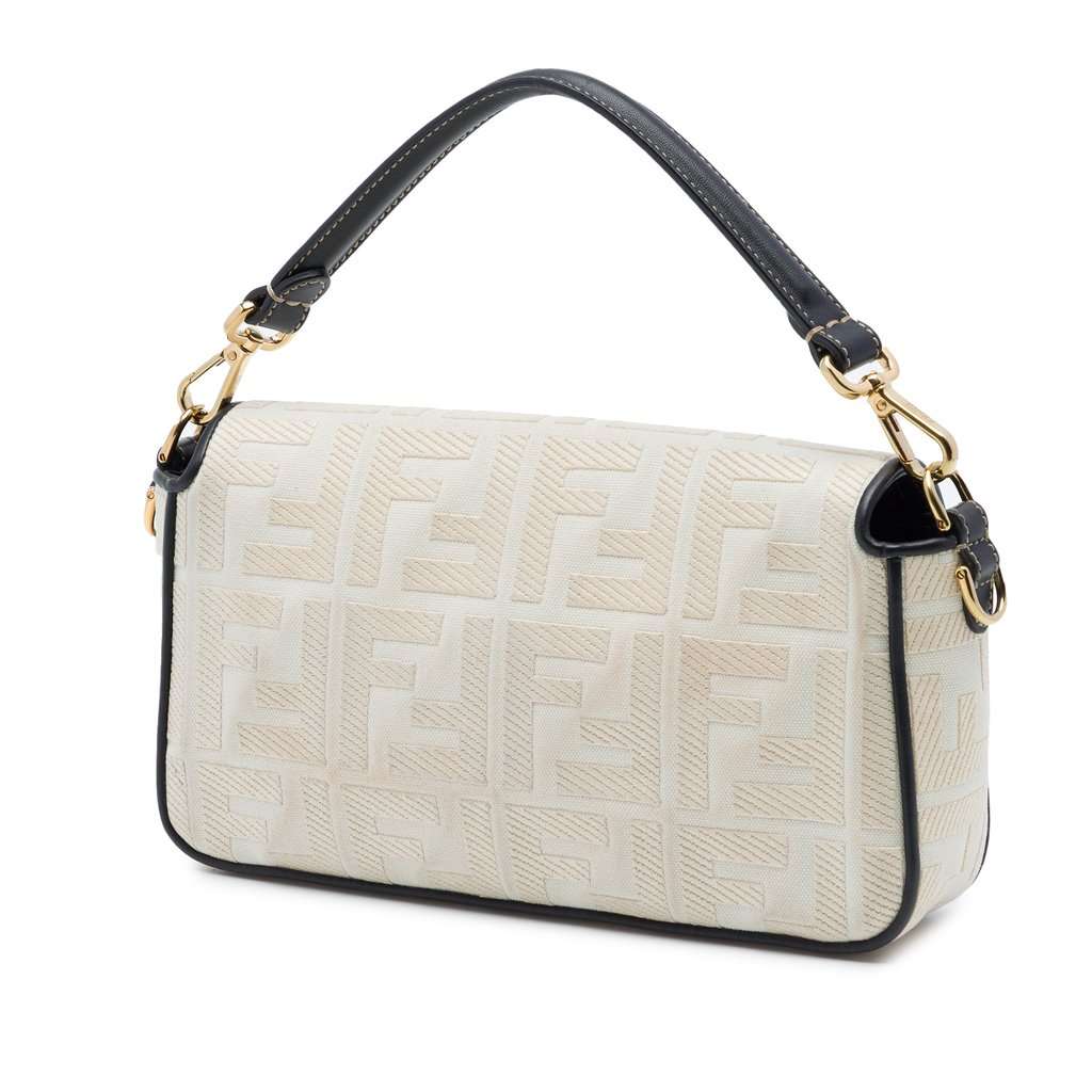 Fendi Zucca Embroidered Canvas Baguette Satchel White Very good condition - Back View