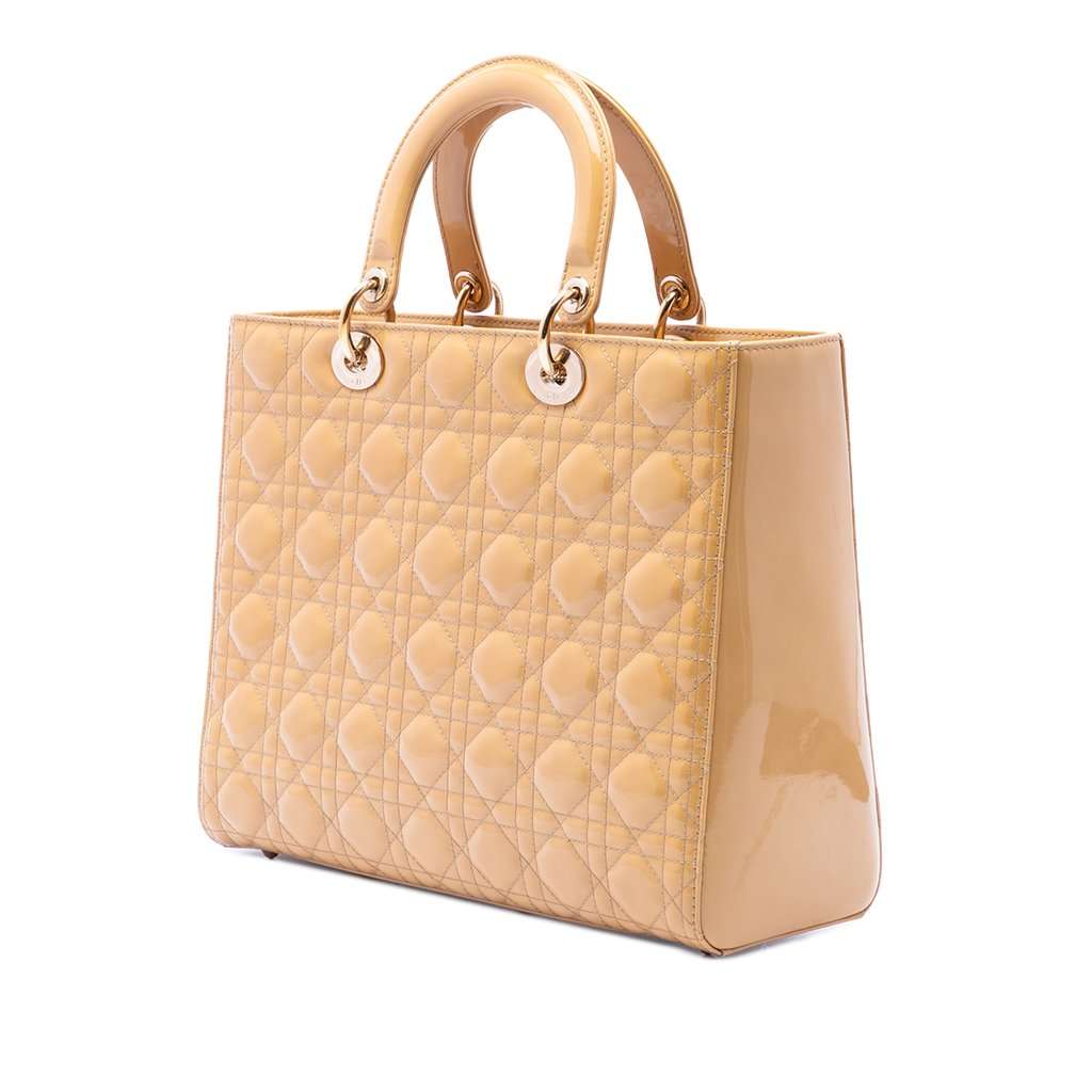 Dior Large Patent Cannage Lady Dior Beige Leather Very good - Back View