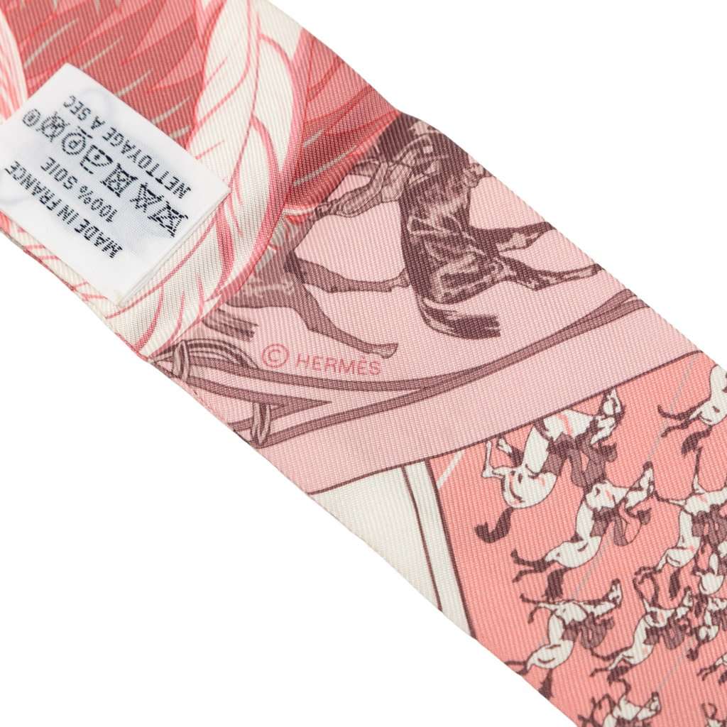 Hermès Cheval Phoenix Silk Twilly Scarf Pink Very good - Inside View