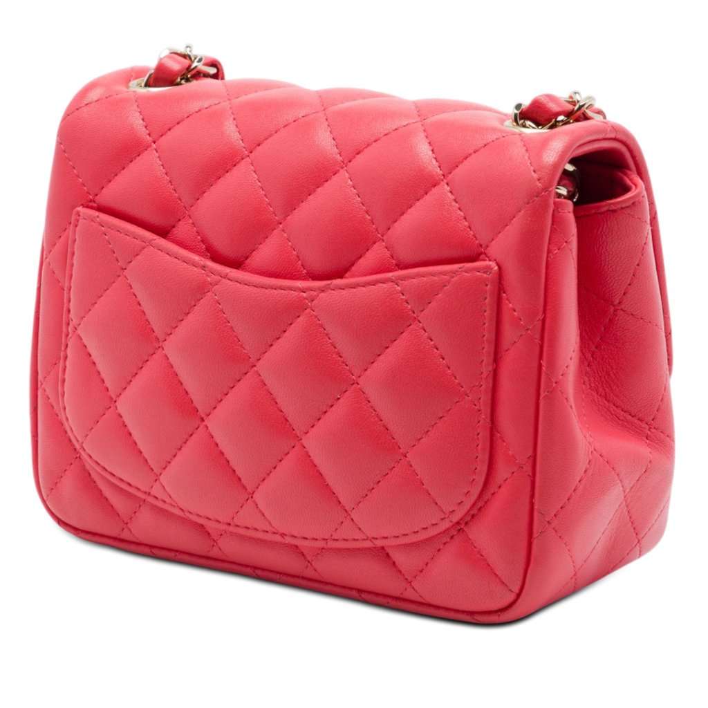 Chanel Mini Square Classic Lambskin Single Flap Red Leather Very good - Back View