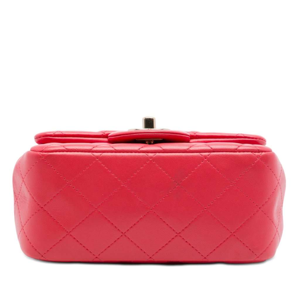 Chanel Mini Square Classic Lambskin Single Flap Red Leather Very good - Inside View