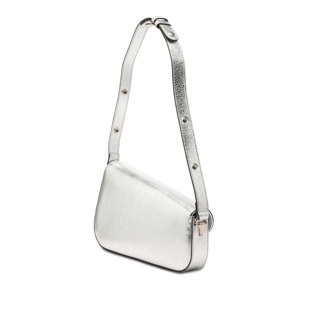 Gucci Metallic Textured Calfskin Asymmetric Horsebit 1955 Shoulder Bag Silver Leather Very good condition - Back View