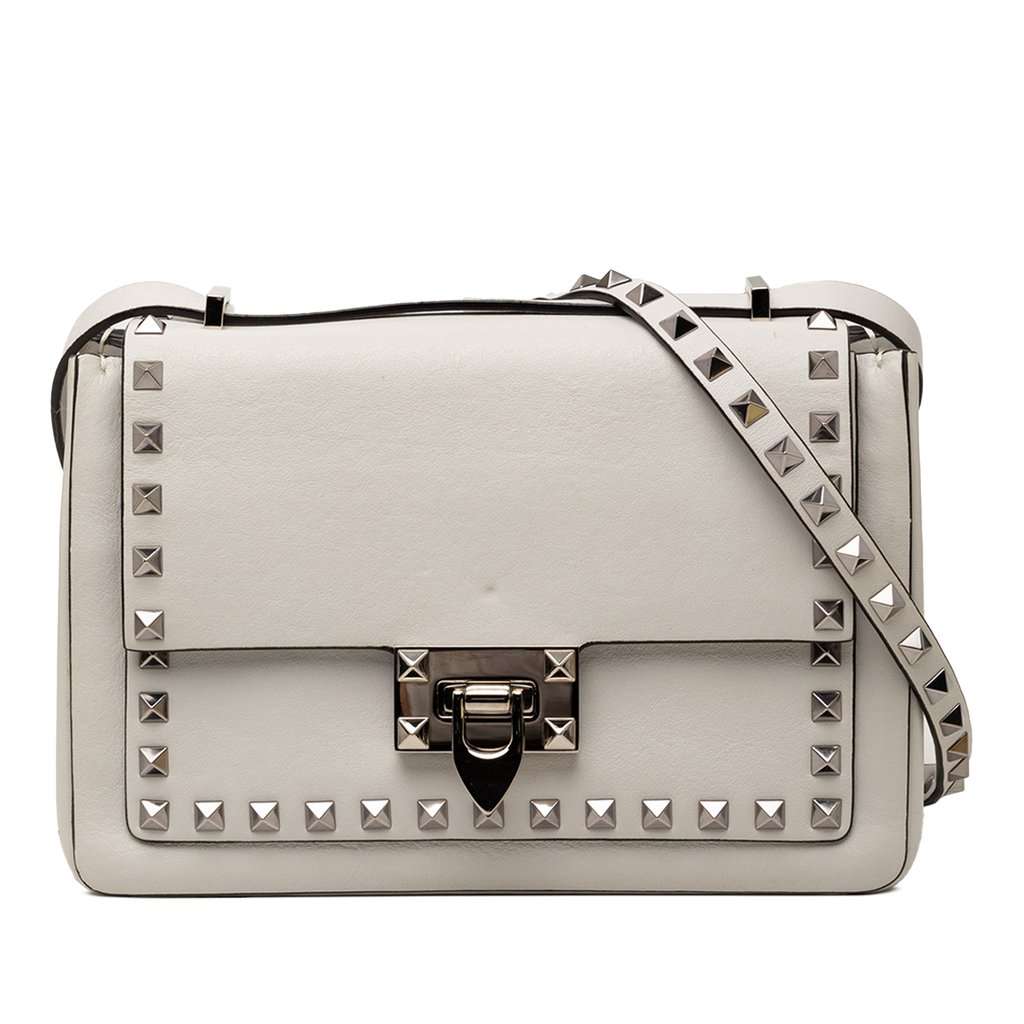 Valentino Leather Rockstud Flip Lock Crossbody Silver Leather Very good condition - Front View