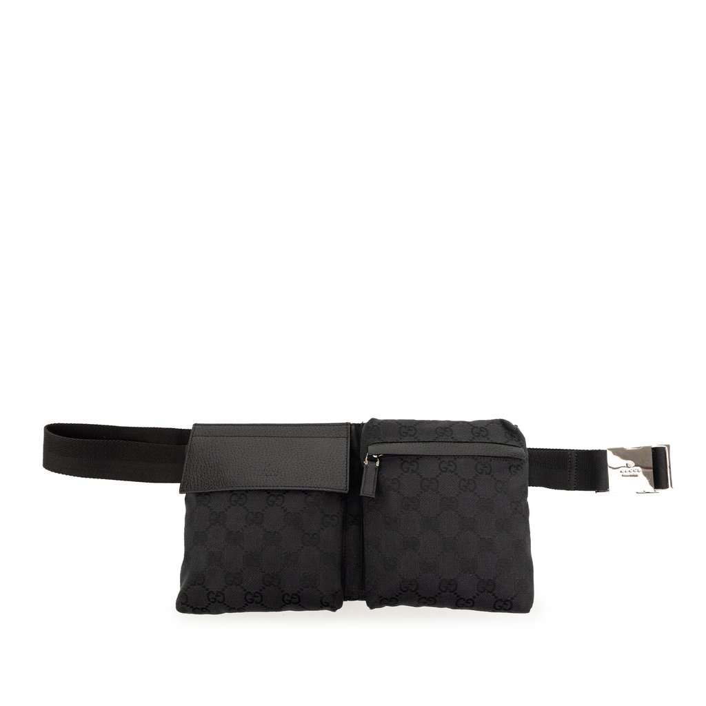 Gucci GG Canvas Double Pocket Belt Bag Black Very good - Front View