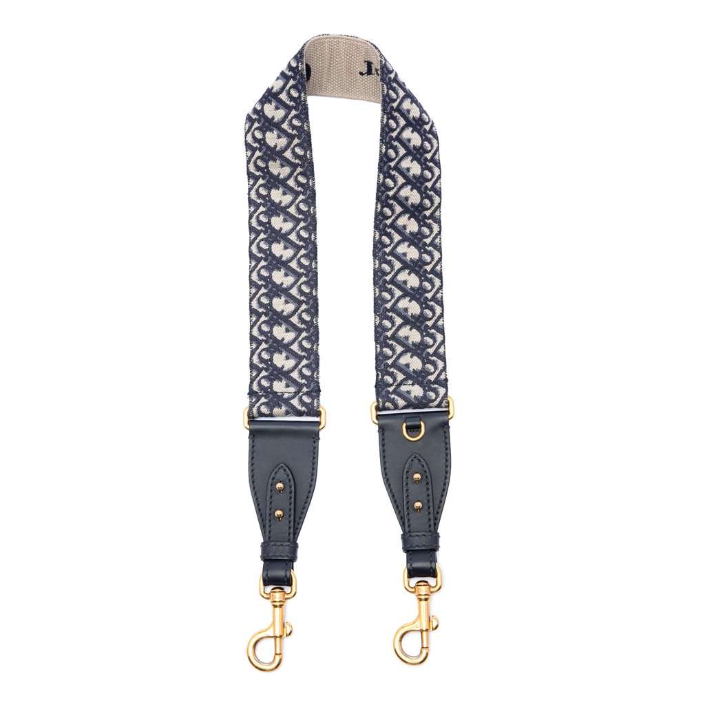 Dior Oblique Embroidered Canvas Bag Strap Blue Very good - Front View