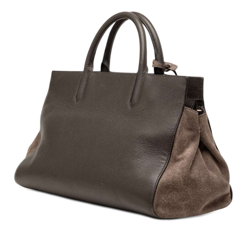 Saint Laurent Small Leather and Suede Rive Gauche Cabas Tote Brown Leather Very good condition - Back View