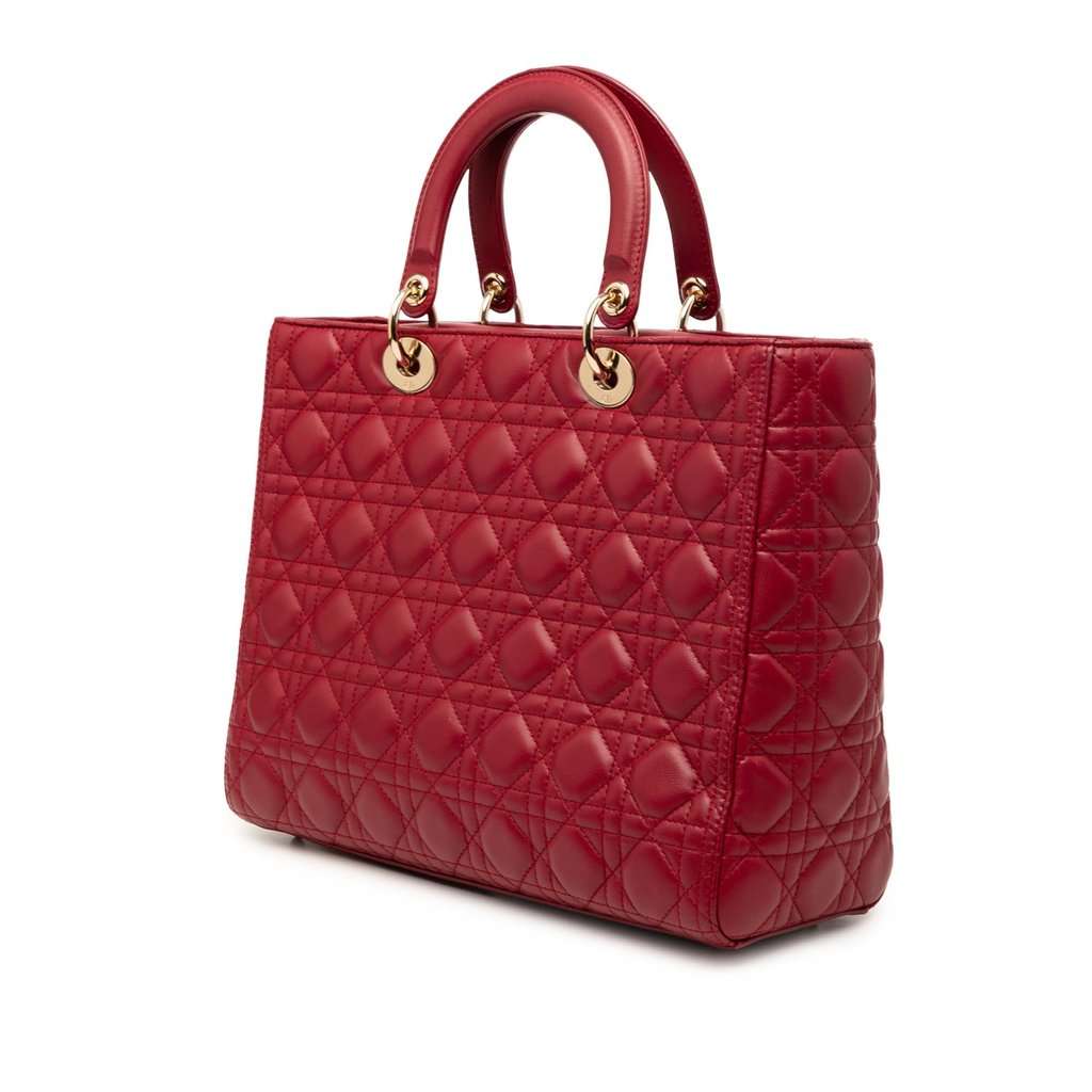 Dior Large Lambskin Cannage Lady Dior Red Leather Very good - Back View