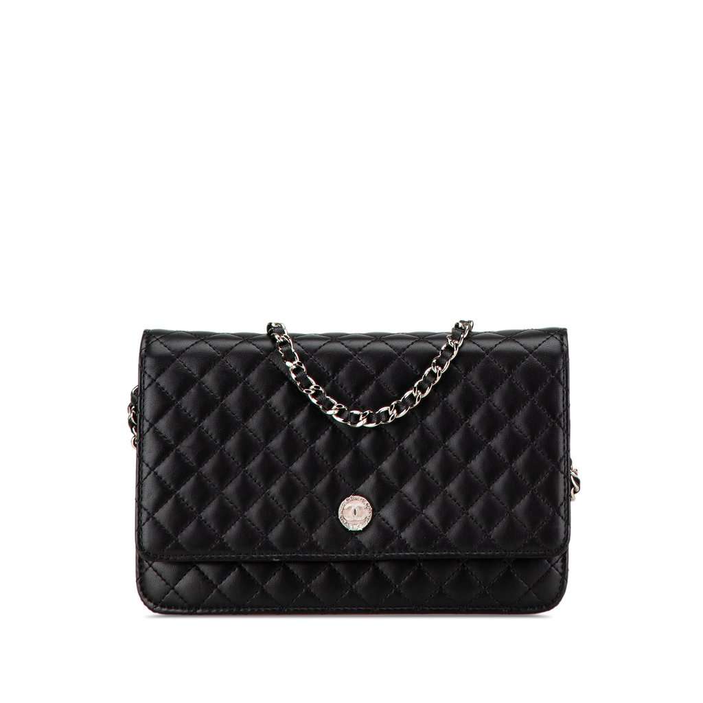 Chanel CC Microquilted Lambskin Wallet On Chain Black Leather Very good - Front View