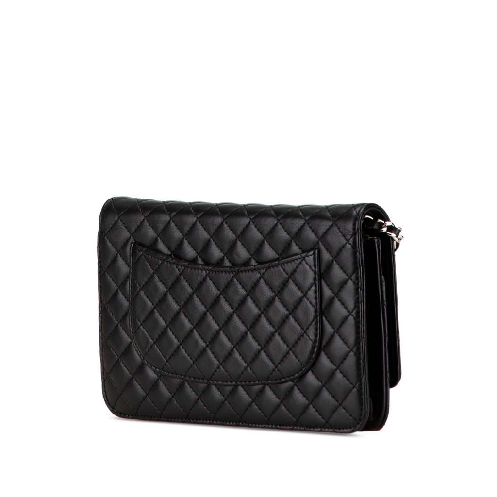 Chanel CC Microquilted Lambskin Wallet On Chain Black Leather Very good - Back View