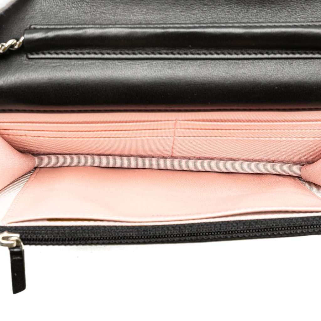 Chanel CC Microquilted Lambskin Wallet On Chain Black Leather Very good - Model View