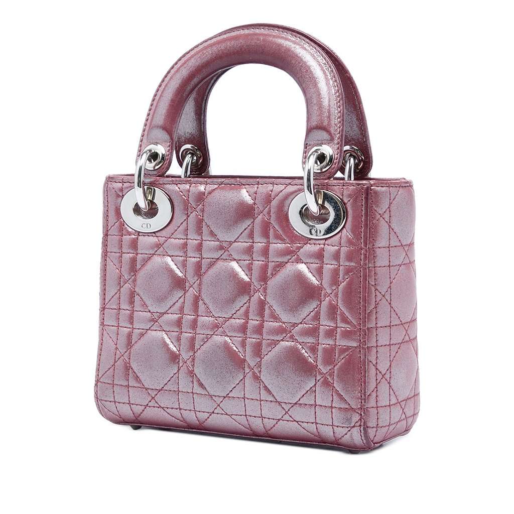 Dior Mini Iridescent Lambskin Cannage Lady Dior Pink Leather Very good - Back View