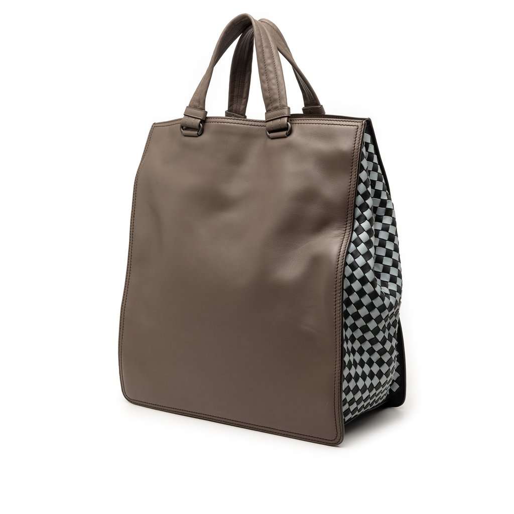 Bottega Veneta Intrecciato Trimmed Leather Tote Brown Leather Very good condition - Back View