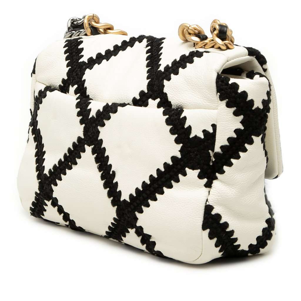 Chanel Medium Crochet Calfskin 19 Flap White Leather Very good - Back View