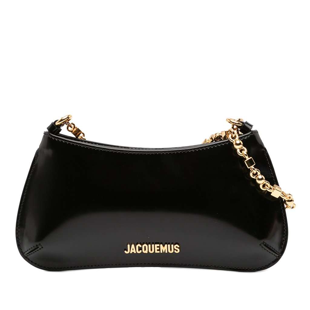 Jacquemus Patent Le Petit Bisou Chain Shoulder Bag Black Leather Very good condition - Front View
