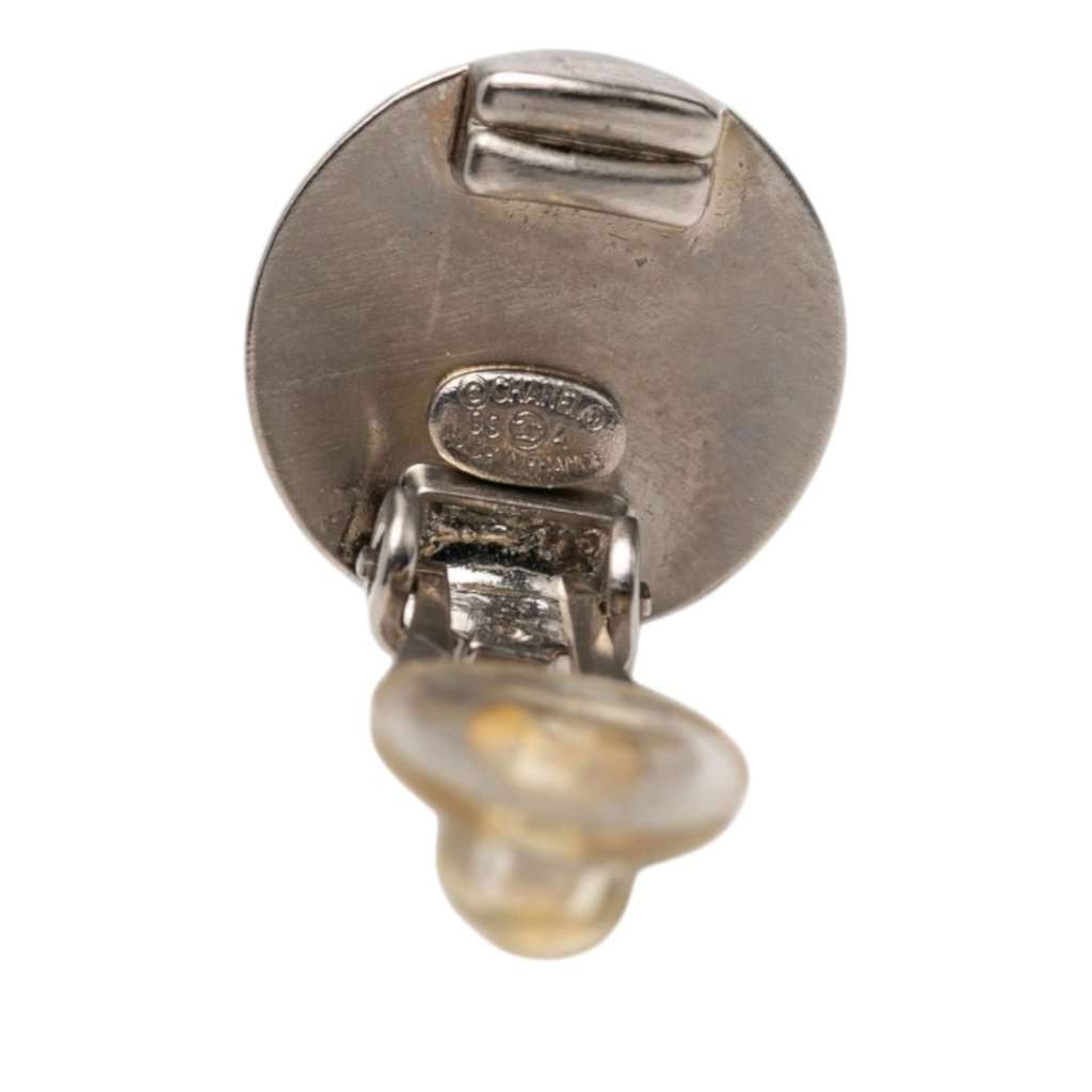 Chanel CC Brass and Gold Plated Disc Clip On Earrings Silver Metal Very good condition - Inside View