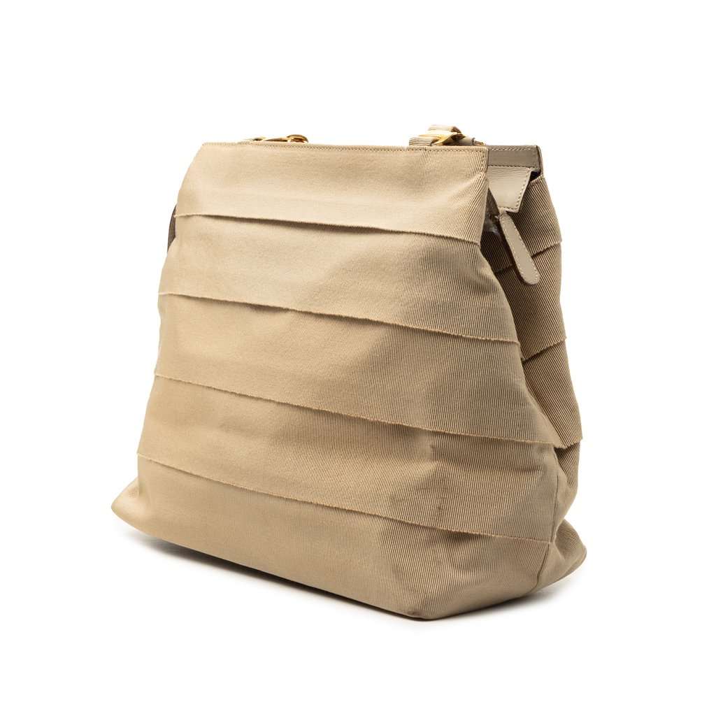 Salvatore Ferragamo Nylon Tiered Grosgrain Shouder Bag Beige Very good condition - Back View