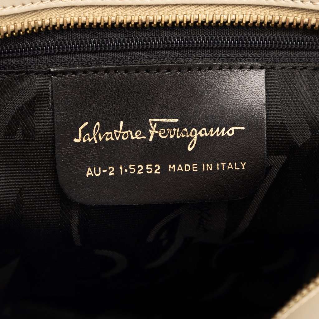 Salvatore Ferragamo Nylon Tiered Grosgrain Shouder Bag Beige Very good condition - Box View