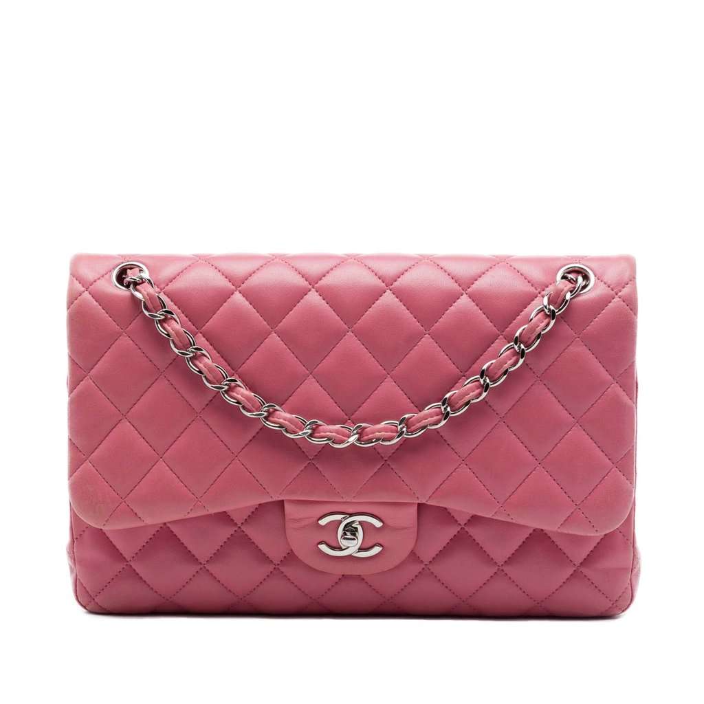 Chanel Jumbo Classic Lambskin Double Flap Pink Leather Very good condition - Front View