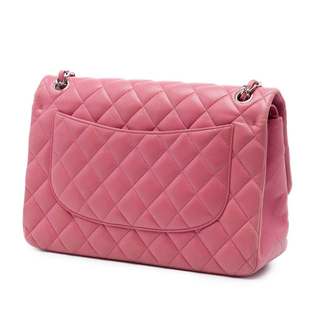 Chanel Jumbo Classic Lambskin Double Flap Pink Leather Very good condition - Back View