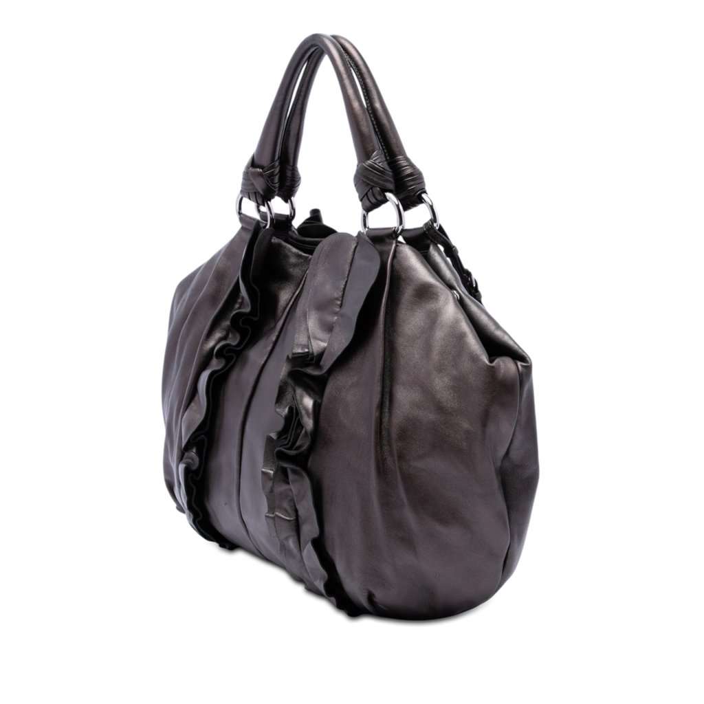 Prada Metallic Nappa Mordore Ruffle Tote Brown Leather Very good - Back View