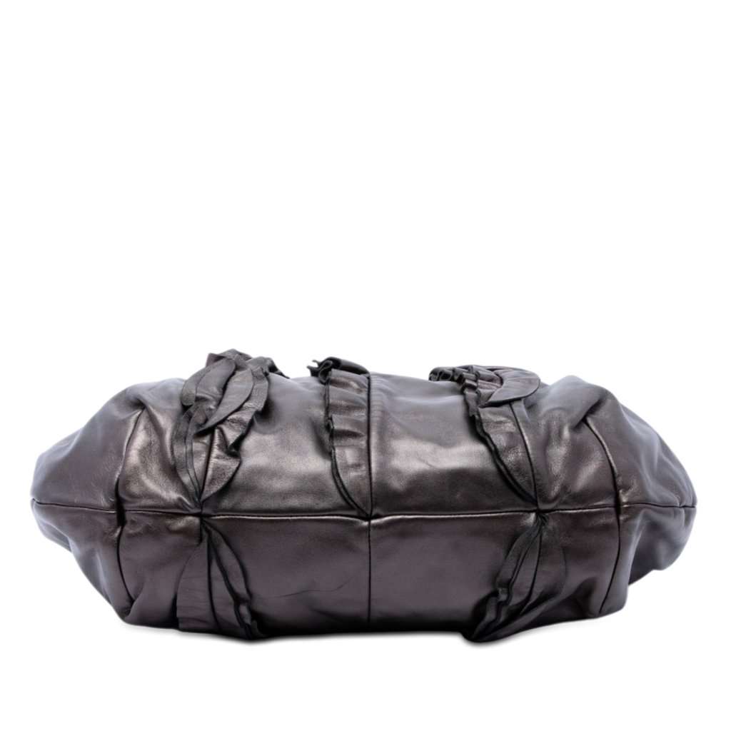 Prada Metallic Nappa Mordore Ruffle Tote Brown Leather Very good - Inside View