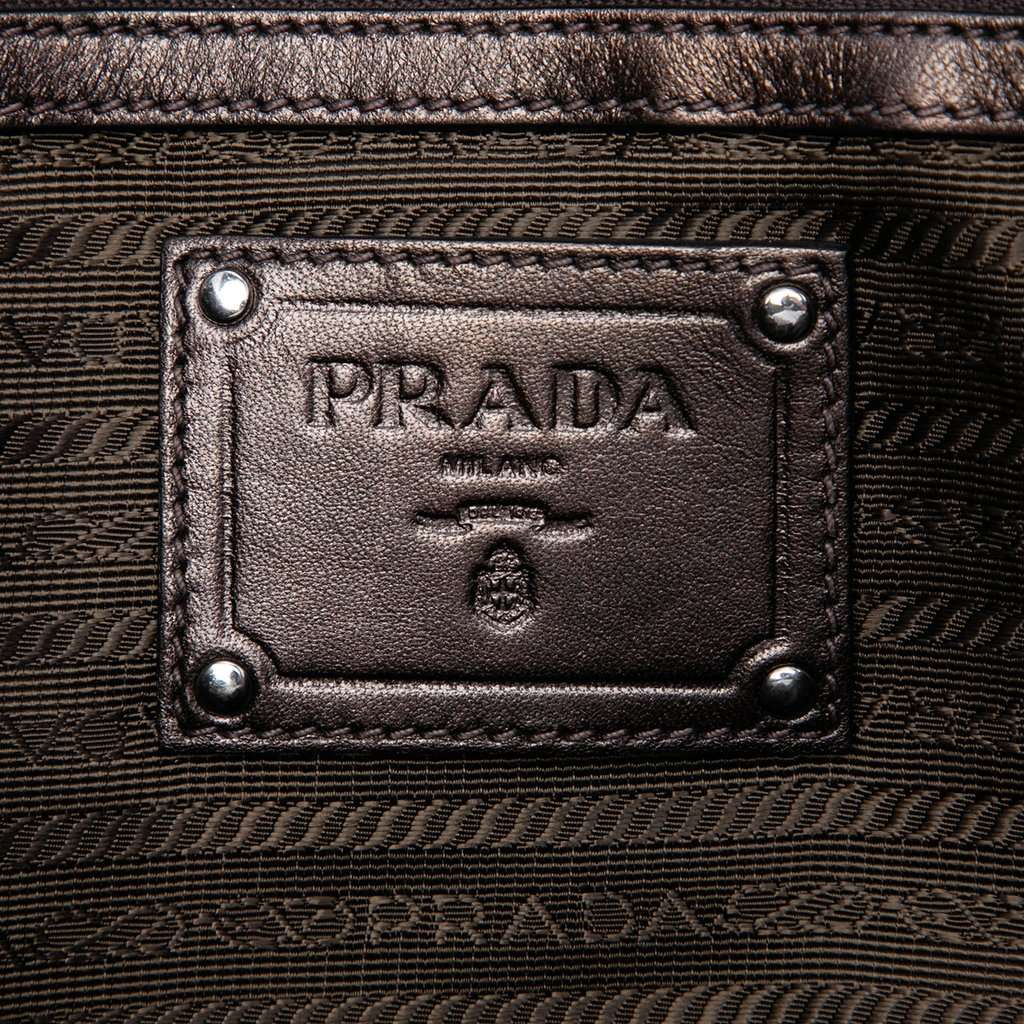 Prada Metallic Nappa Mordore Ruffle Tote Brown Leather Very good - Box View