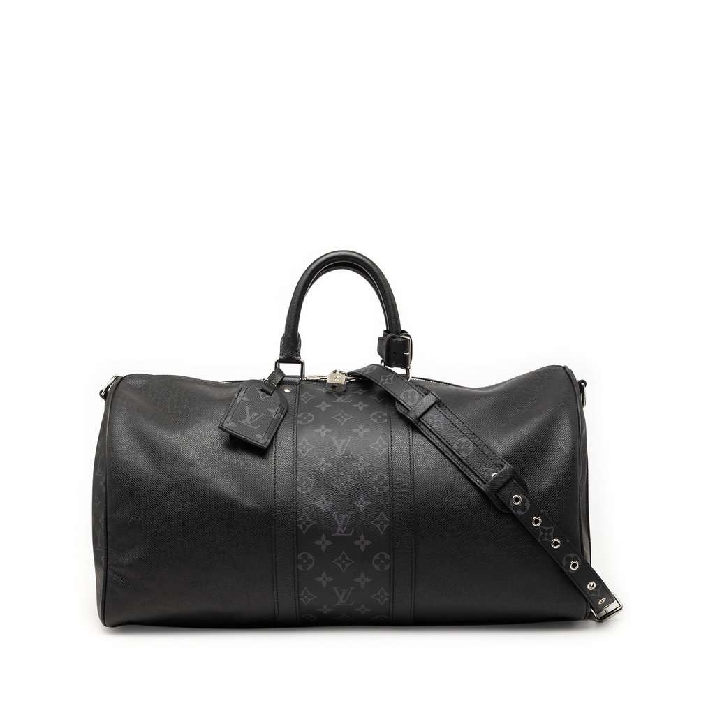 Louis Vuitton Taiga Keepall Bandouliere 50 Black Leather Very good condition - Front View