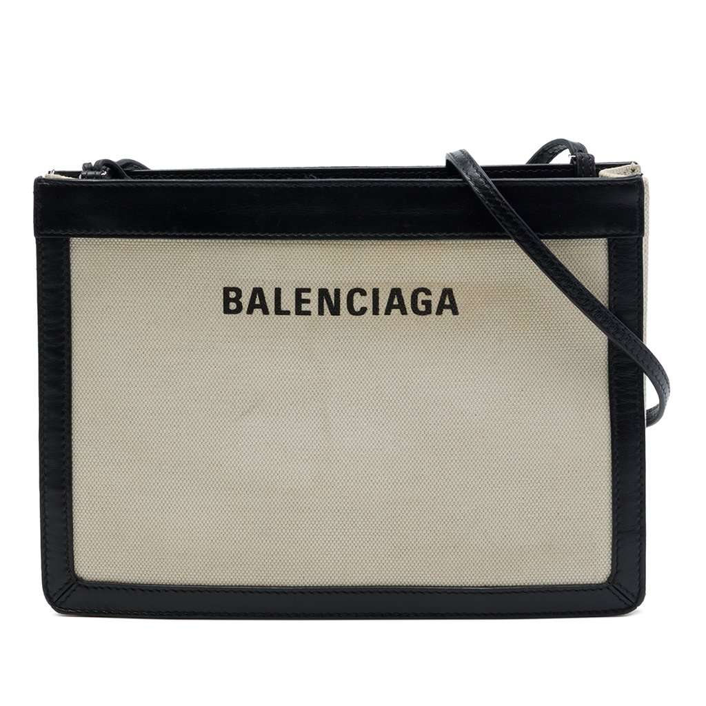 Balenciaga Canvas Navy Pochette Crossbody Brown Very good - Front View