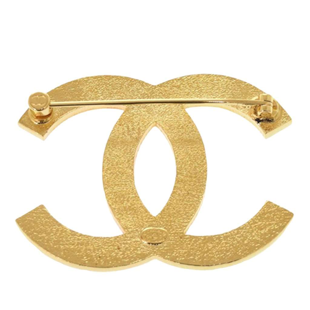 Chanel CC Gold Plated Enamel Bicolor Pin Brooch Gold Metal Very good condition - Back View