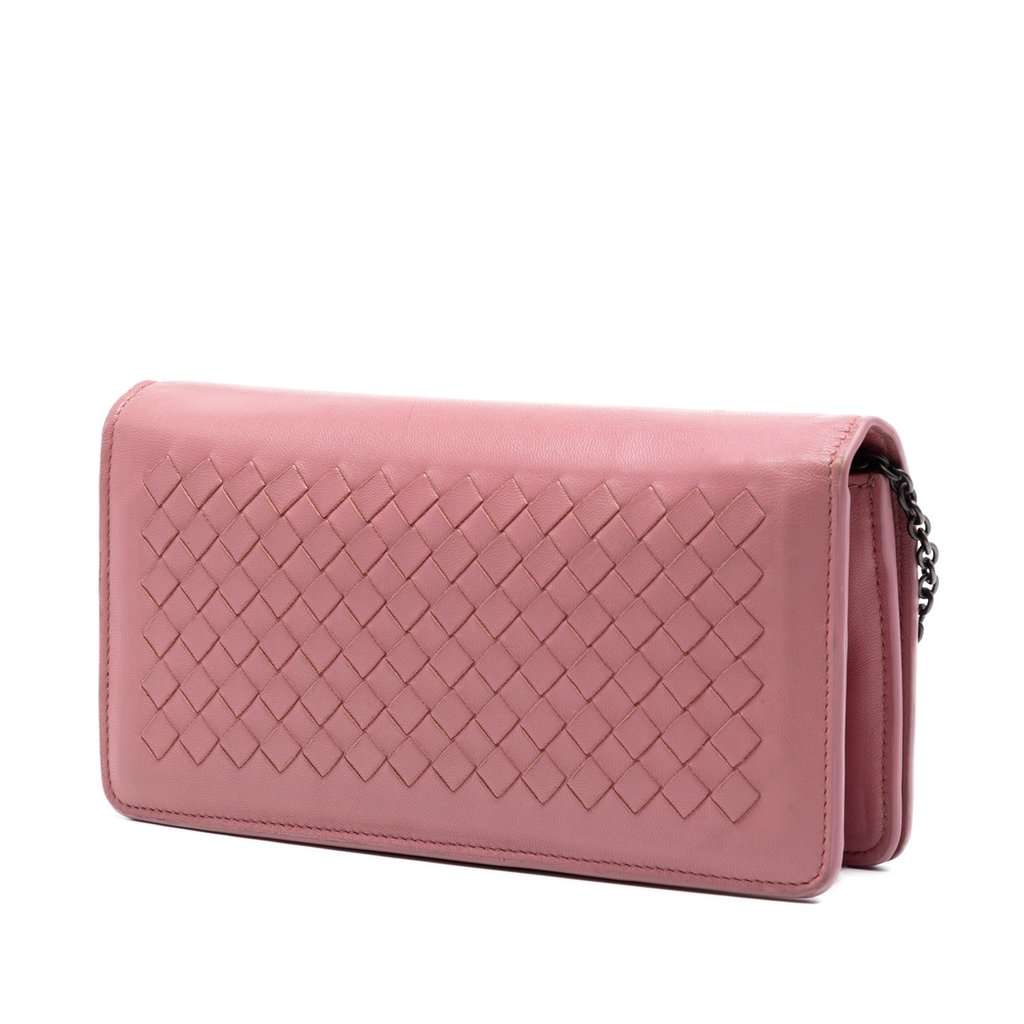 Bottega Veneta Nappa Intrecciato Continental Wallet on Chain Pink Leather Very good condition - Back View