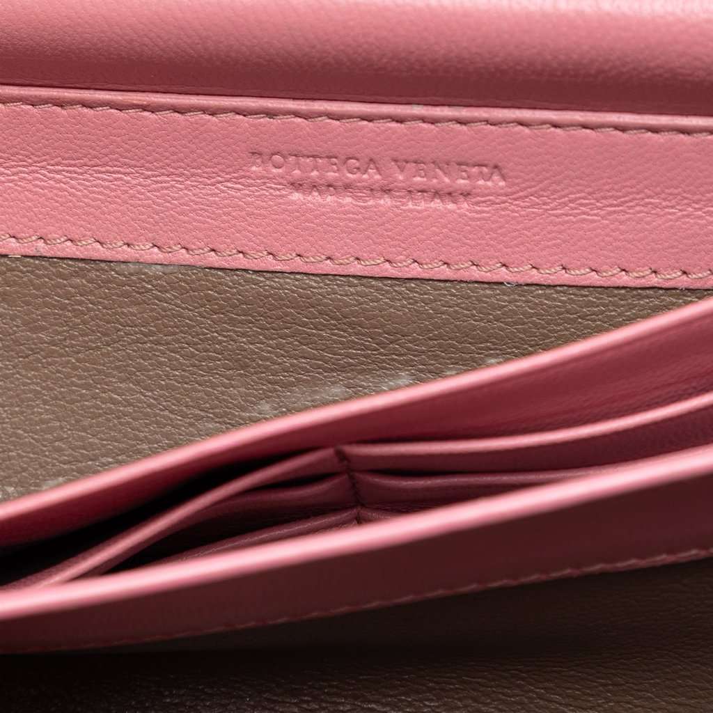 Bottega Veneta Nappa Intrecciato Continental Wallet on Chain Pink Leather Very good condition - Box View