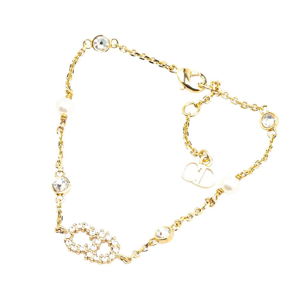 Dior Gold Plated Crystal and Faux Pearl Clair D Lune Bracelet Gold Metal Very good condition - Back View