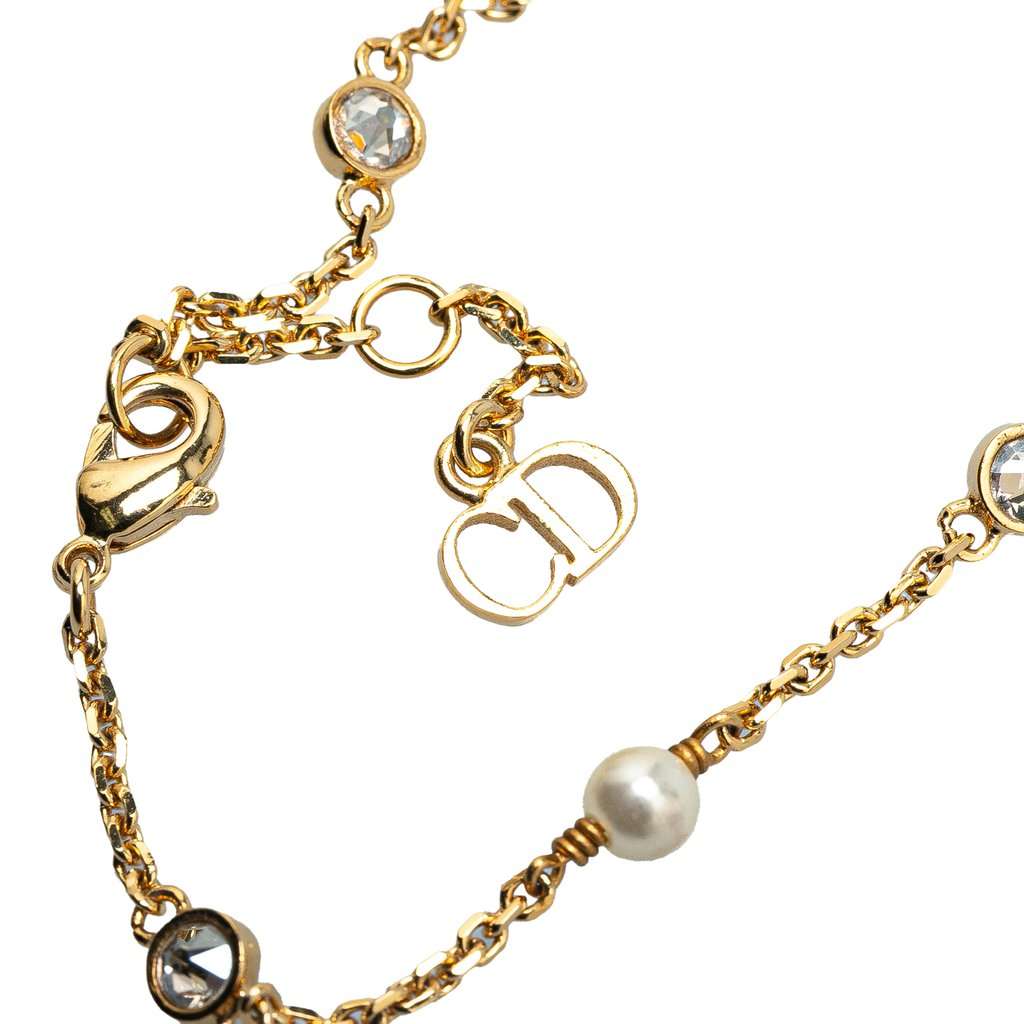 Dior Gold Plated Crystal and Faux Pearl Clair D Lune Bracelet Gold Metal Very good condition - Model View