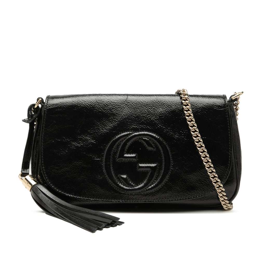 Gucci Medium Patent Soho Chain Flap Crossbody Black Leather Very good condition - Front View