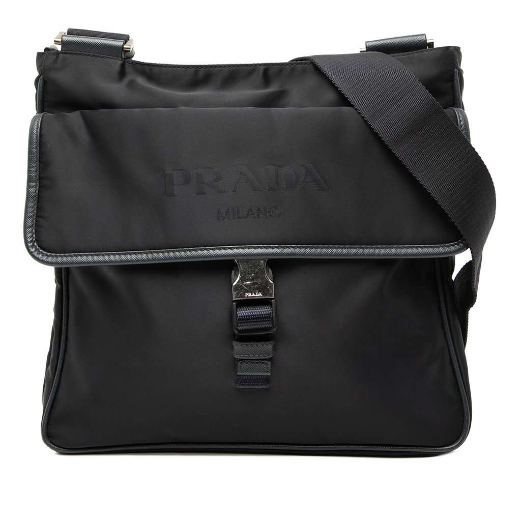 Prada Saffiano Trimmed Tessuto Zip Top Crossbody Black Very good condition - Front View