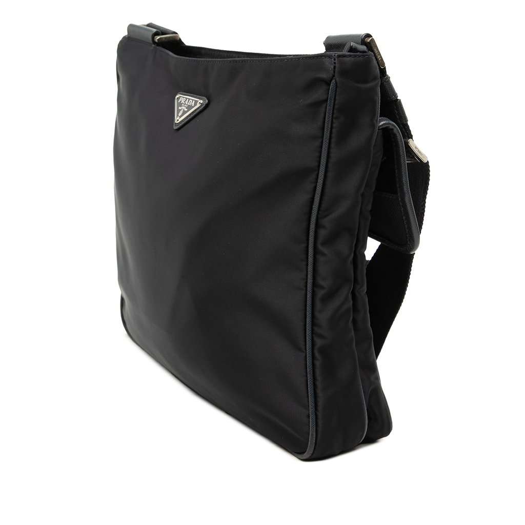 Prada Saffiano Trimmed Tessuto Zip Top Crossbody Black Very good condition - Back View